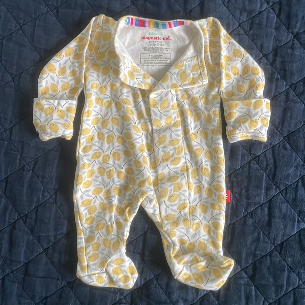 Preemie Magnetic Me Easy Peasy Lemon Squeezy Organic Cotton Onesie